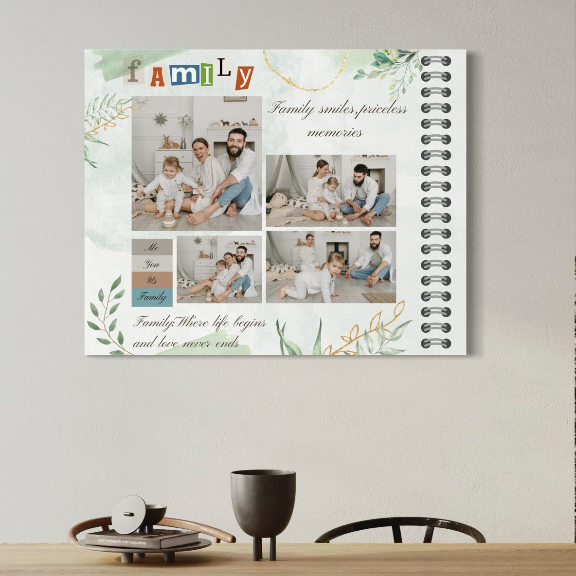 Imagine cu tablou canvas personalizat cu fotografii de familie, tiparita pe panza canvas